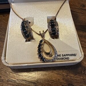 Blue Sapphire with Diamond Accent 18 kt. Gold over Sterling Silver Jewelry Set